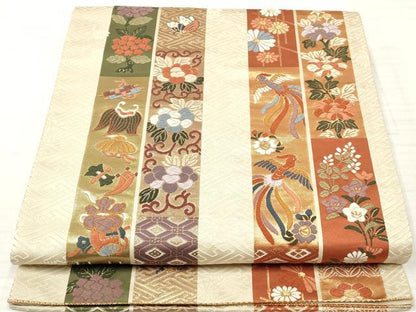 平和屋着物◎六通柄袋帯　唐織　小袖錦　鳳凰花間道　金糸　正絹　逸品　DABA3216qa