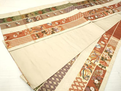 平和屋着物◎六通柄袋帯　唐織　小袖錦　鳳凰花間道　金糸　正絹　逸品　DABA3216qa