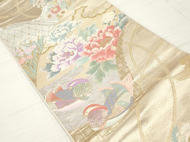 平和屋着物◎六通柄袋帯　唐織　珀韻　鴛鴦花文　金銀糸　正絹　逸品　DABA3218qa
