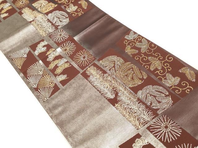 平和屋着物◎六通柄袋帯　寿松短冊文　金銀糸　正絹　逸品　DABA3219qa