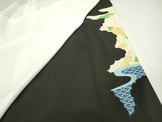 平和屋着物■豪華黒留袖　駒刺繍　孔雀花文　金彩　正絹　逸品　DABA3233qa