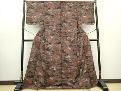 平和屋着物■上質な小紋　風景草花文　金銀彩　正絹　逸品　DABA3260qa