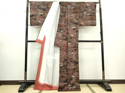 平和屋着物■上質な小紋　風景草花文　金銀彩　正絹　逸品　DABA3260qa