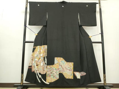 平和屋着物■豪華黒留袖 刺繍 几帳舞花文 松竹梅 金彩 正絹 逸品 DABA3287qa