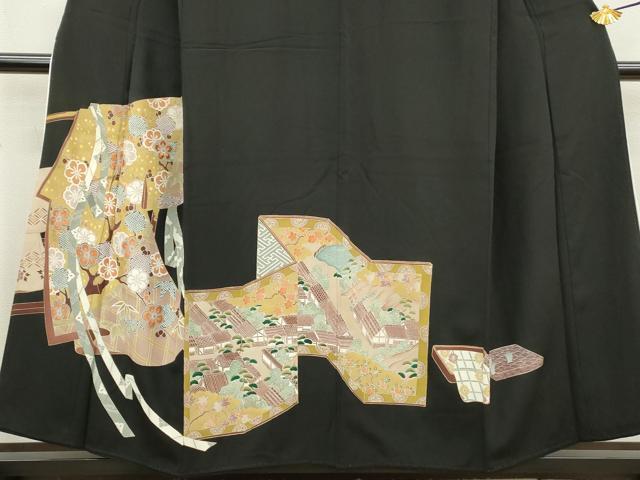 平和屋着物■豪華黒留袖 刺繍 几帳舞花文 松竹梅 金彩 正絹 逸品 DABA3287qa