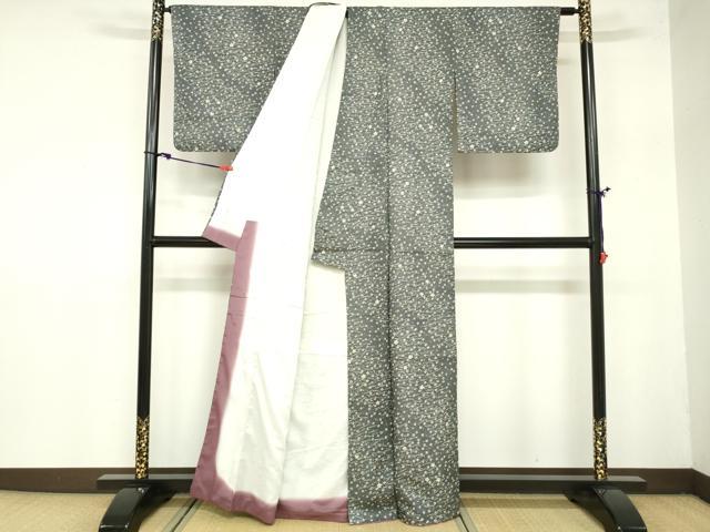 平和屋着物■上質な小紋　舞花文　黒地　正絹　逸品　DABA3293qa