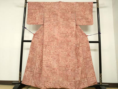 平和屋着物■上質な小紋　切嵌更紗花文　正絹　逸品　DABA3294qa