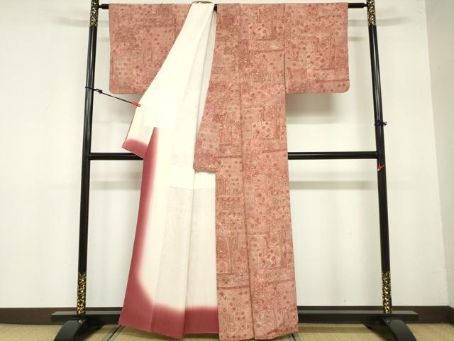 平和屋着物■上質な小紋　切嵌更紗花文　正絹　逸品　DABA3294qa