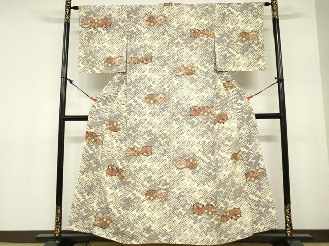 平和屋着物■上質な小紋　糸巻文　金彩　正絹　逸品　DABA3306qa