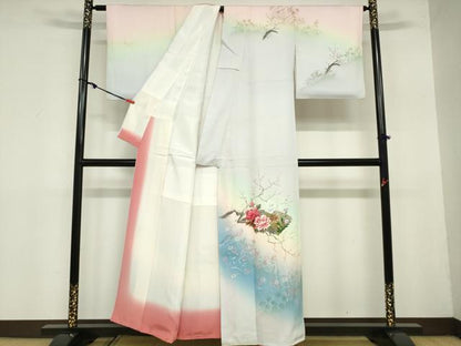 平和屋着物■訪問着　手描き　枝花文　暈し染め　金彩　正絹　逸品　DABA3321qa