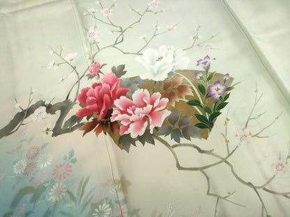 平和屋着物■訪問着　手描き　枝花文　暈し染め　金彩　正絹　逸品　DABA3321qa