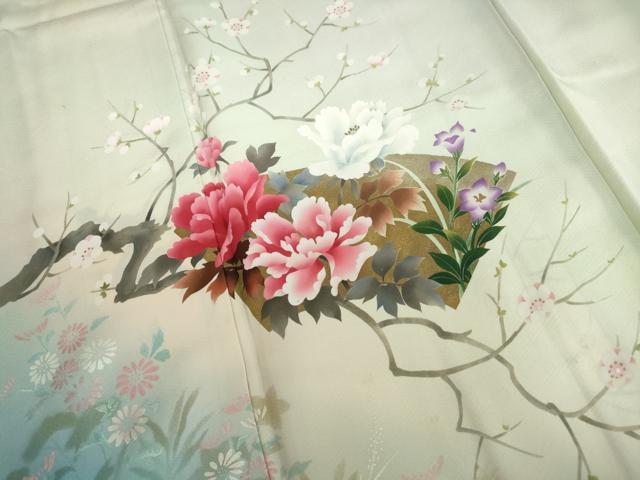平和屋着物■訪問着　手描き　枝花文　暈し染め　金彩　正絹　逸品　DABA3321qa