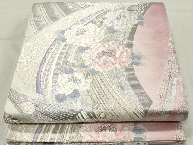 平和屋着物◎六通柄袋帯　唐織　草花文　きらめき　プラチナ箔　正絹　逸品　DABA3354qa