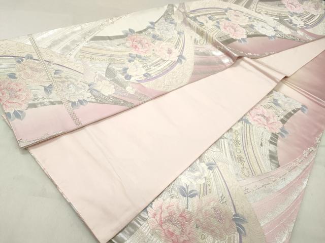 平和屋着物◎六通柄袋帯　唐織　草花文　きらめき　プラチナ箔　正絹　逸品　DABA3354qa