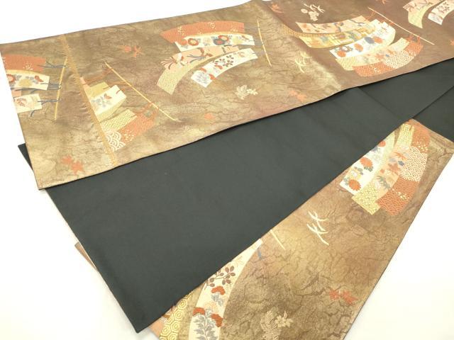 平和屋着物◎六通柄袋帯 唐織 短冊花鳥文 金糸 引箔 正絹 逸品 DABA3359qa