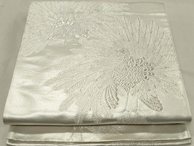 平和屋着物◎六通柄袋帯 孔雀文 銀糸 正絹 逸品 DABA3369qa