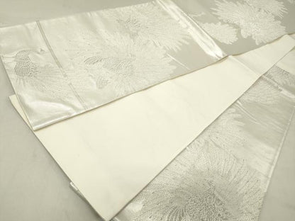 平和屋着物◎六通柄袋帯 孔雀文 銀糸 正絹 逸品 DABA3369qa