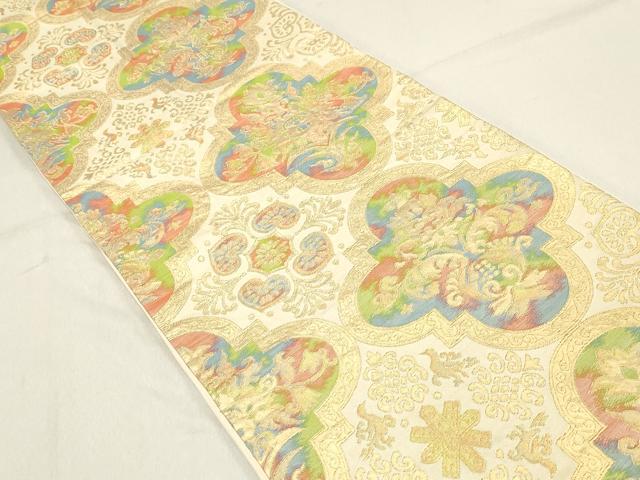 平和屋着物◎六通柄袋帯 幾何学花文 金糸 正絹 逸品 DABA3376qa