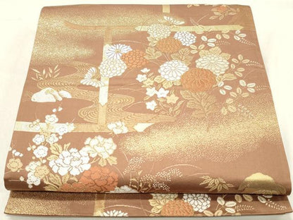 平和屋着物◎六通柄袋帯 草花文 金糸 正絹 逸品 DABA3378qa