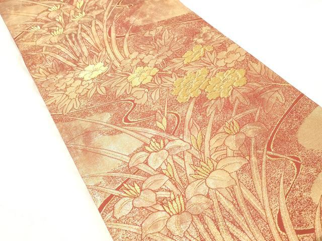 平和屋着物◎六通柄袋帯 草花文 銀糸 正絹 逸品 DABA3379qa