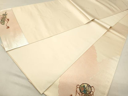 平和屋着物◎太鼓柄袋帯　横笛　鼓　金糸　引箔　正絹　逸品　DABA3386qa