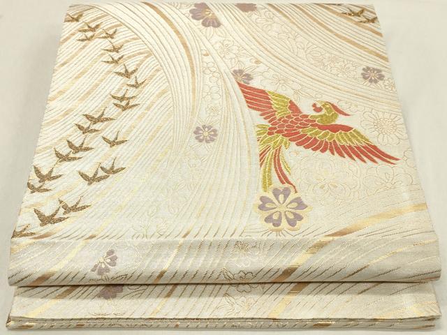 平和屋着物◎六通柄袋帯　花鳥文　鳳凰　宝彩　金糸　正絹　逸品　DABA3417qa