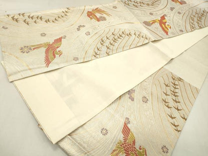 平和屋着物◎六通柄袋帯　花鳥文　鳳凰　宝彩　金糸　正絹　逸品　DABA3417qa