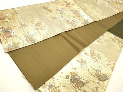 平和屋着物◎六通柄袋帯　唐織　雲取り扇面花文　金糸　正絹　逸品　DABA3421qa