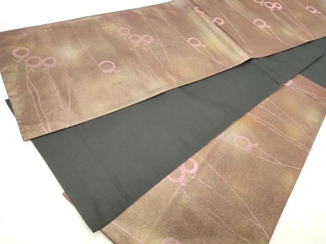平和屋着物◎六通柄袋帯　幾何学文　引箔　正絹　逸品　DABA3428qa