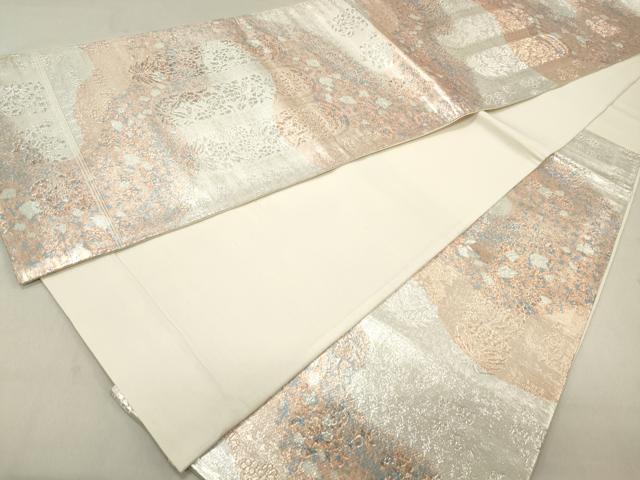 平和屋着物◎六通柄袋帯 更紗花文 銀糸 正絹 逸品 DABA3438qa