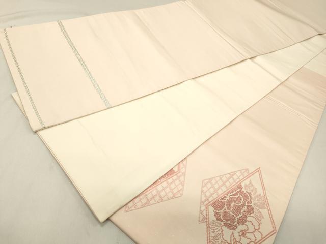 平和屋着物◎太鼓柄袋帯 総刺繍 色紙草花文 正絹 逸品 DABA3448qa
