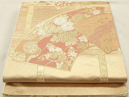 平和屋着物◎六通柄袋帯　地紙草花文　金糸　正絹　逸品　DABA3451qa