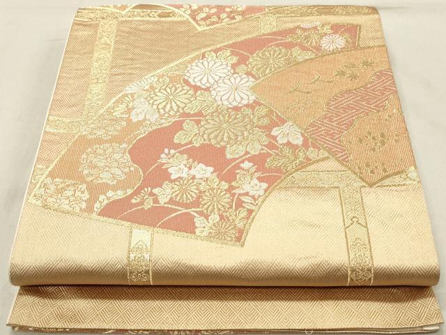 平和屋着物◎六通柄袋帯　地紙草花文　金糸　正絹　逸品　DABA3451qa