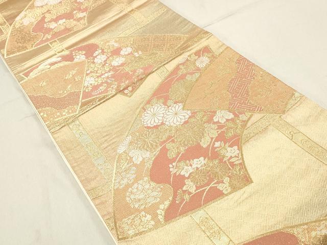 平和屋着物◎六通柄袋帯　地紙草花文　金糸　正絹　逸品　DABA3451qa