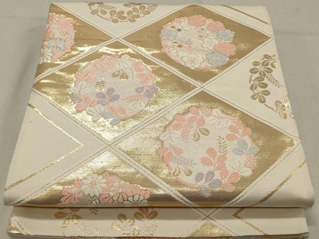 平和屋着物◎六通柄袋帯 天井花丸文 金糸 正絹 逸品 DABA3457qa