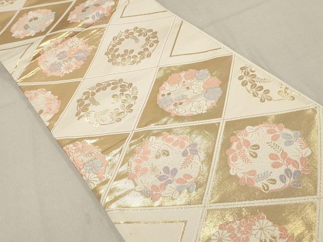 平和屋着物◎六通柄袋帯 天井花丸文 金糸 正絹 逸品 DABA3457qa