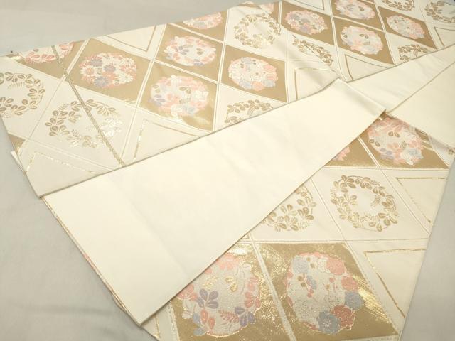 平和屋着物◎六通柄袋帯 天井花丸文 金糸 正絹 逸品 DABA3457qa