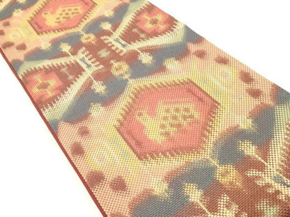 平和屋着物◎本場筑前博多織　全通柄袋帯　幾何学有栖川文　正絹　逸品　DABA3458qa