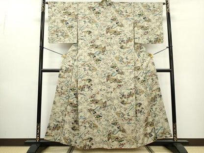 平和屋着物■上質な小紋　扇面流水花文　正絹　逸品　DABA3480qa