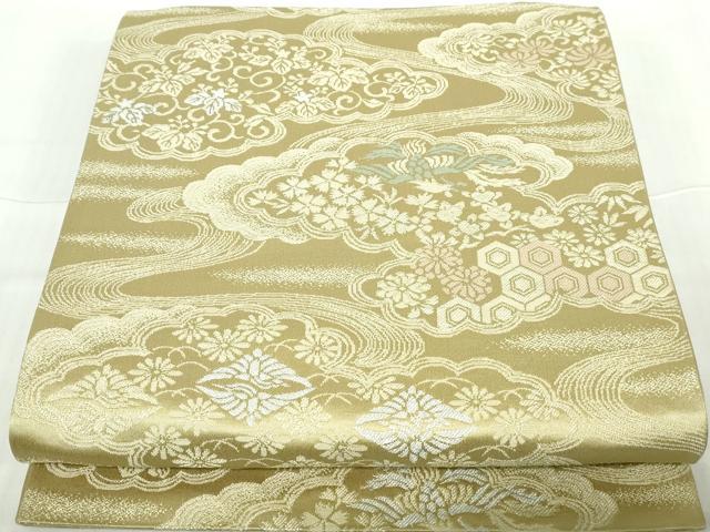 平和屋着物◎六通柄袋帯　流水花鳥文　鳳凰　金銀糸　正絹　逸品　DABA3507qa