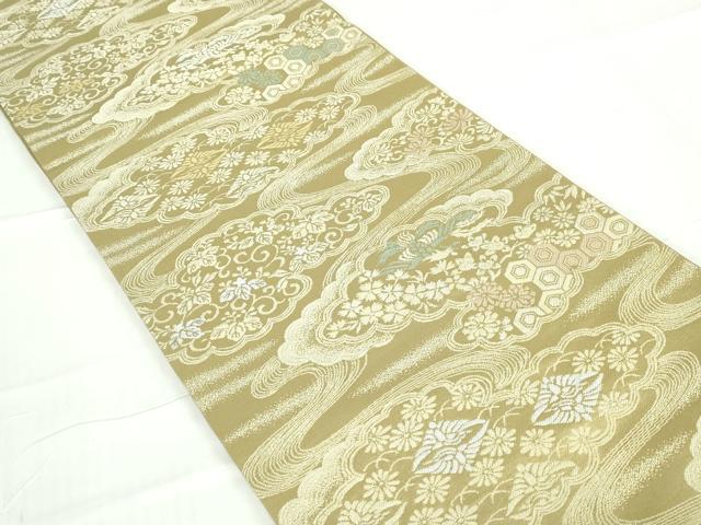 平和屋着物◎六通柄袋帯　流水花鳥文　鳳凰　金銀糸　正絹　逸品　DABA3507qa