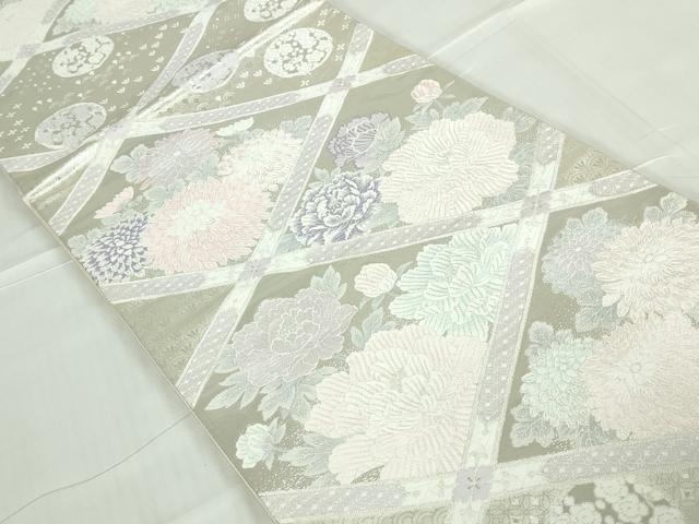 平和屋着物◎六通柄袋帯 唐織 天井花丸文 銀糸 正絹 逸品 DABA3509qa