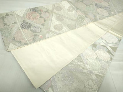 平和屋着物◎六通柄袋帯 唐織 天井花丸文 銀糸 正絹 逸品 DABA3509qa