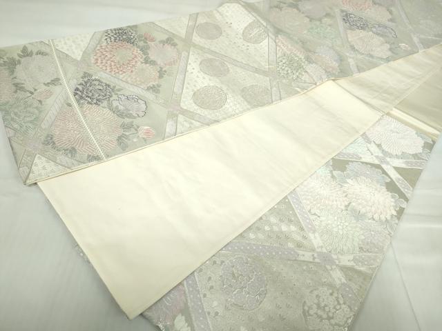 平和屋着物◎六通柄袋帯 唐織 天井花丸文 銀糸 正絹 逸品 DABA3509qa