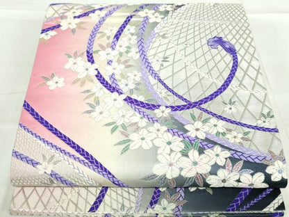 平和屋着物◎六通柄袋帯 唐織 舞花文 金銀糸 正絹 逸品 DABA3514qa