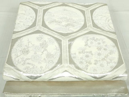 平和屋着物◎西陣 六通柄袋帯 亀甲枝松花文 銀糸 証紙付き 正絹 逸品 DABA3516qa