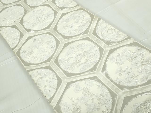平和屋着物◎西陣 六通柄袋帯 亀甲枝松花文 銀糸 証紙付き 正絹 逸品 DABA3516qa