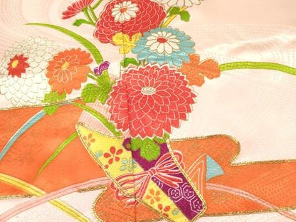 平和屋着物[]七五三　女の子　７歳　祝着　四つ身　駒刺繍　エ霞花文　金彩　逸品　DABA3521ma