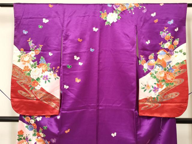 平和屋着物[]七五三　女の子　７歳　祝着　四つ身　鴛鴦花蝶文　金彩　未使用　DABA3522ma