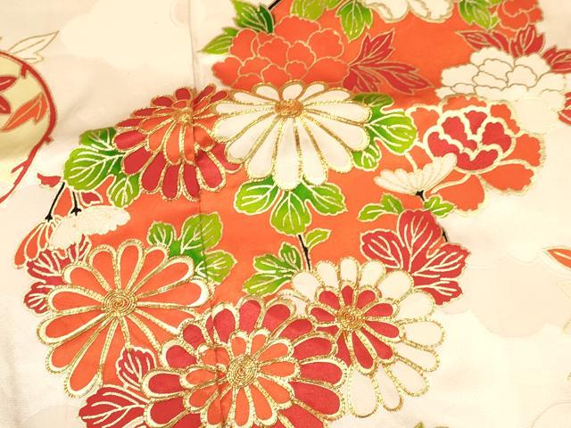平和屋着物∵女の子 十三参り 子供 祝着 駒刺繍 花丸文 金彩 逸品 DABA3523ma